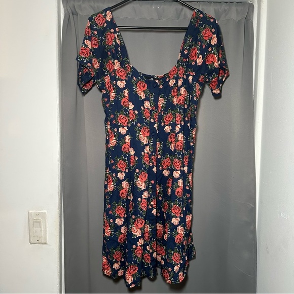 Angie Dresses & Skirts - Angie Navy Dress with Pink Floral Design Sz Large